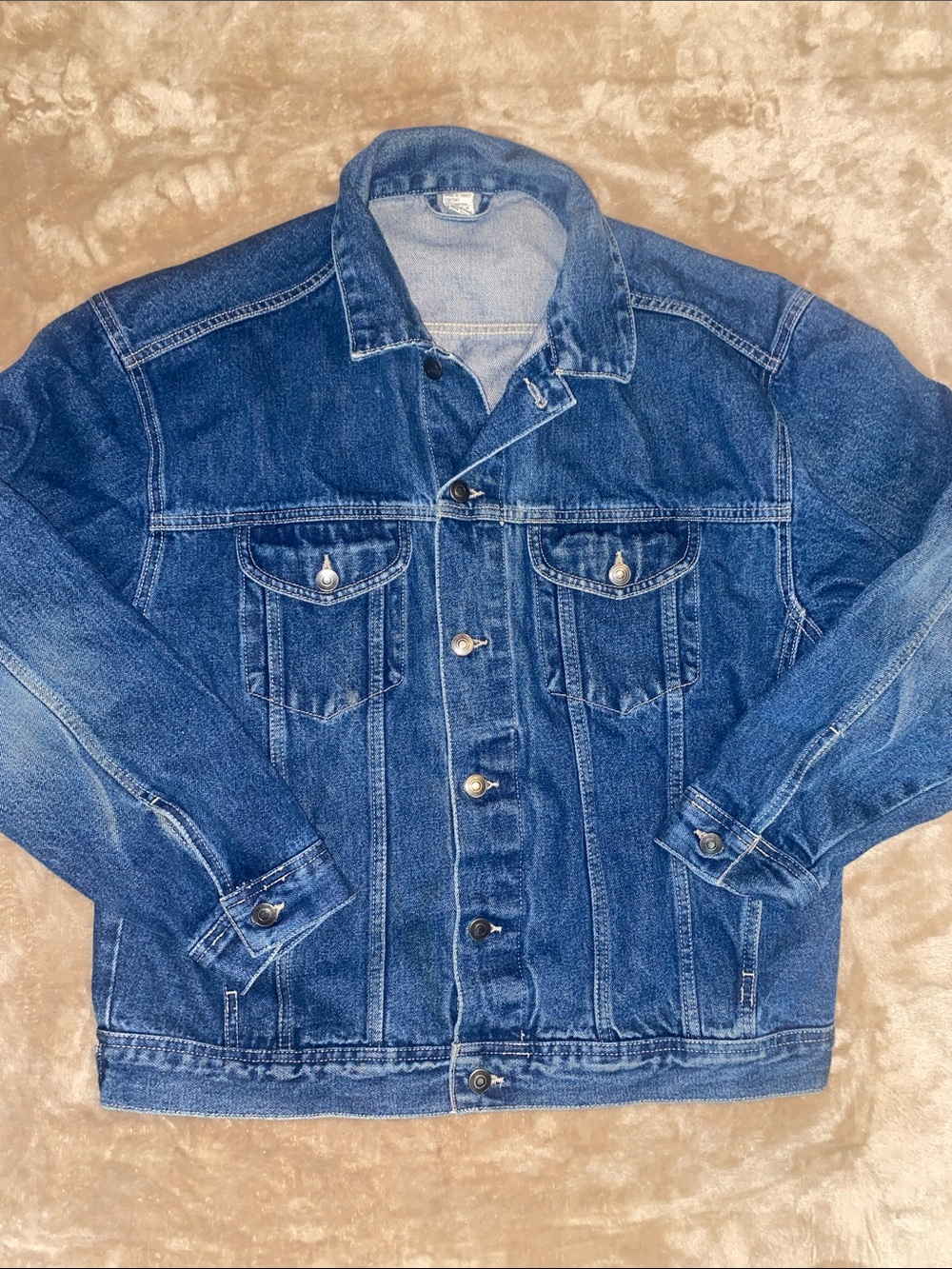 90s Men's Dark Blue Denim Trucker Jacket unbranded